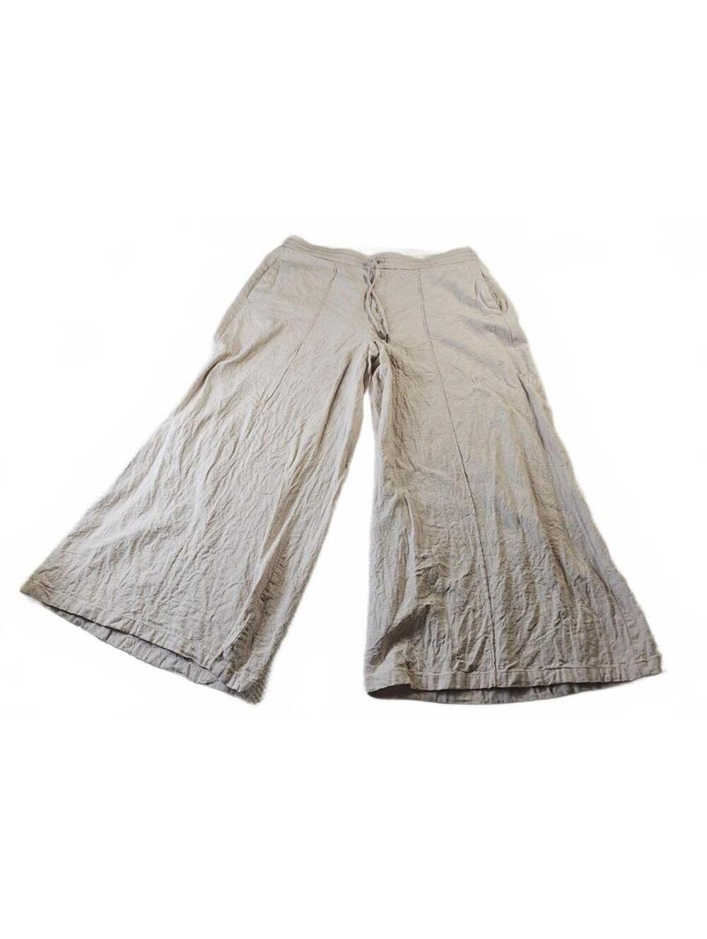 Vera Wang Light Beige Wide Leg Linen Rayon Blend Pants with Drawstring Waist XL